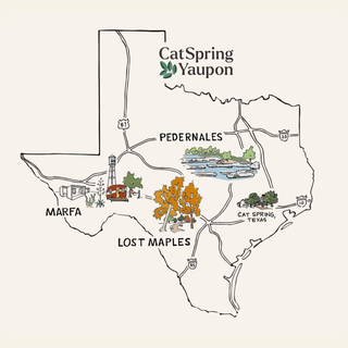 Map of Texas with CatSpring flavor locations labeled